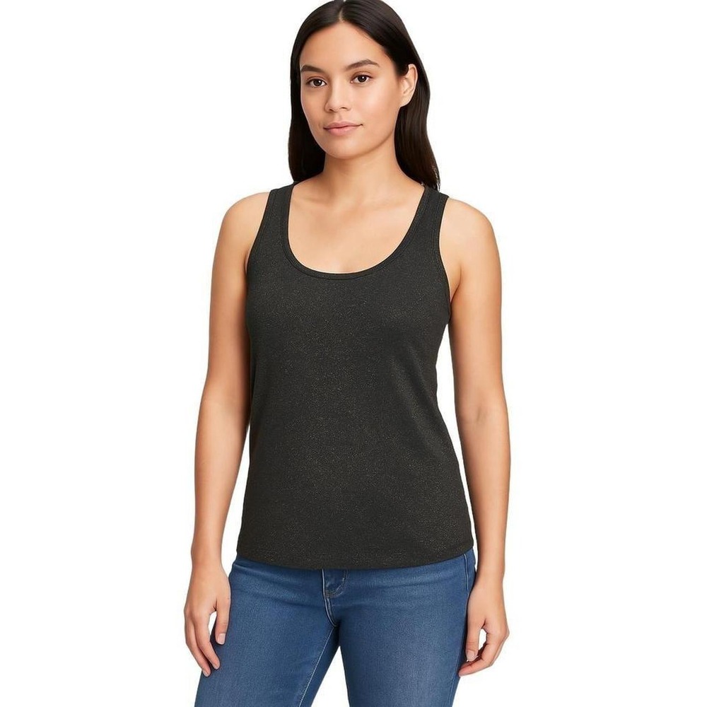GAP Black Gold Glitter Scoop Neck Shimmer Partywear Tank Top Womens Medium